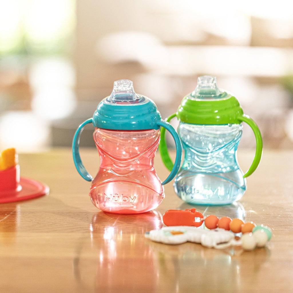 Clik-It Soft Spout Grip N' Sip Trainer Cup (2 Pack) | Aqua/Grey